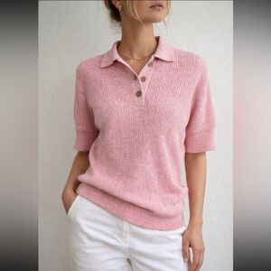 Norm Thompson Pink Linen Cotton Knit Polo Sweater Top Medium